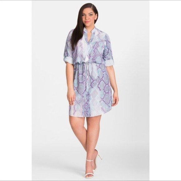 Mynt  1792 snakeskin print 3/4 sleeve shirt dress elastic waist blue purple 2X - Picture 5 of 16